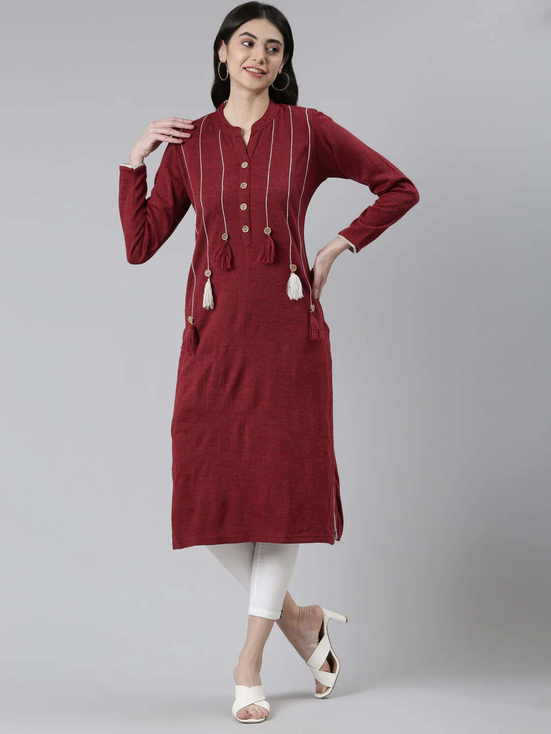 Neerus Maroon Color Straight Kurta - Image 5