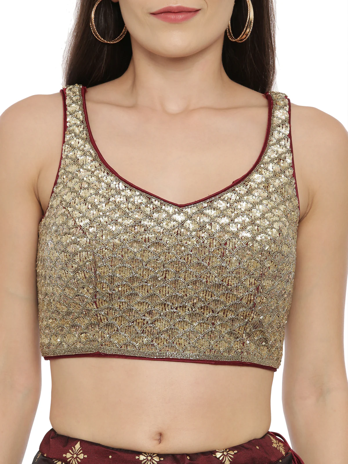 Neerus Maroon Color Tuffeta Fabric Ghagra Set - Image 3