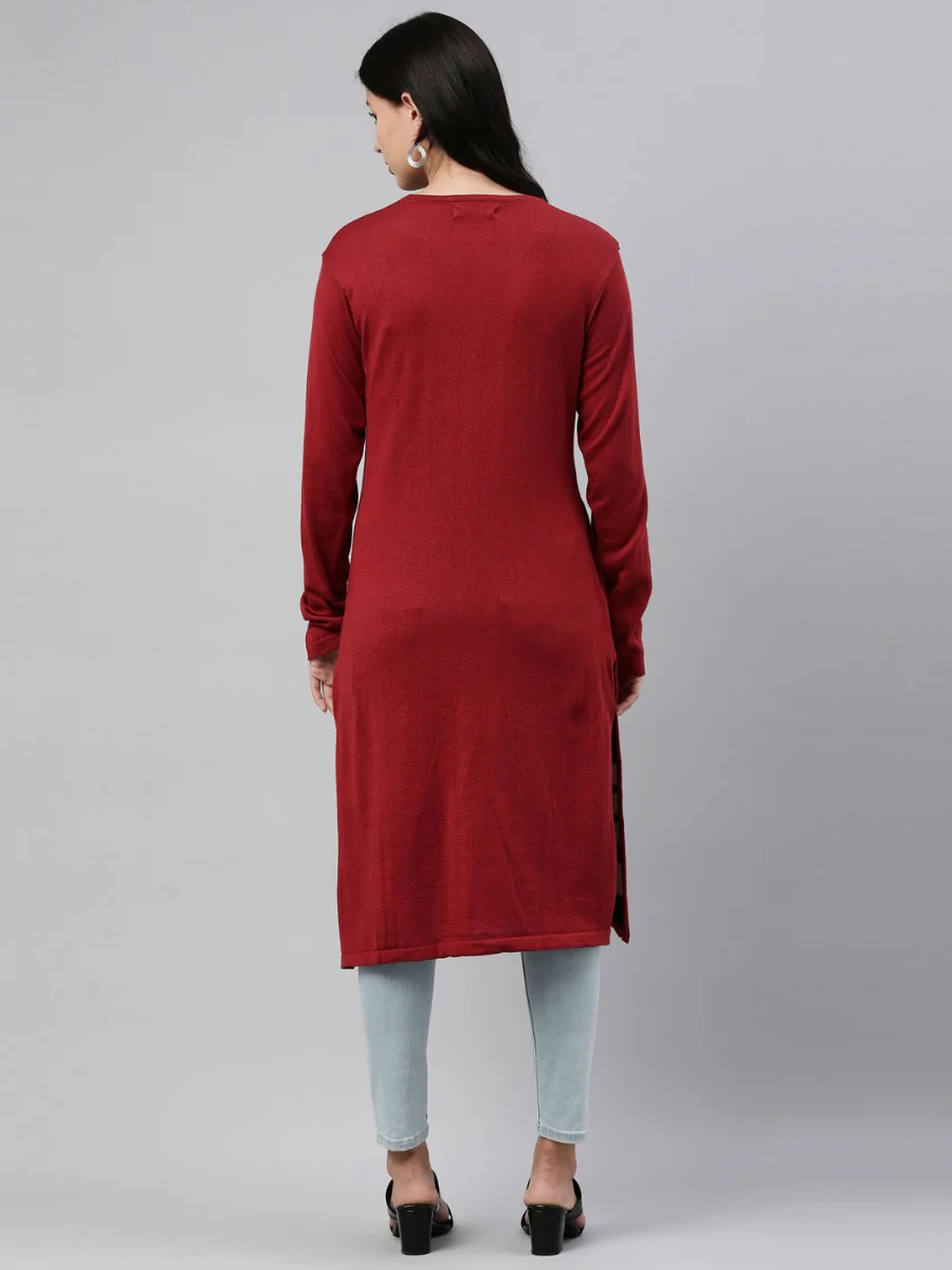 Neerus Maroon Color Winter Wear Kurtha - Image 4