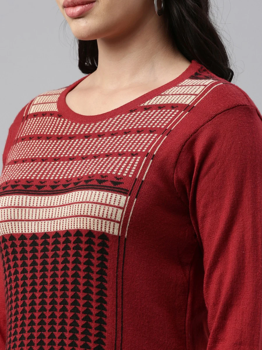 Neerus Maroon Color Winter Wear Kurtha - Image 5