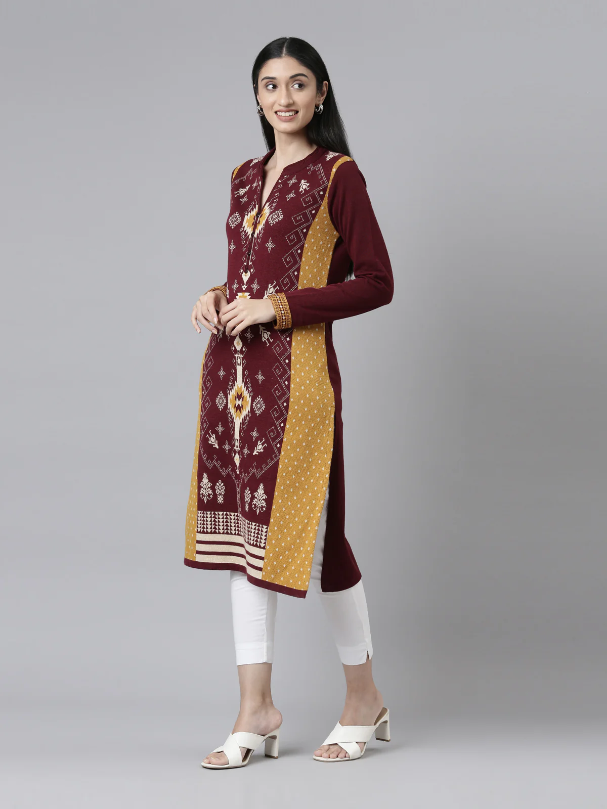 Neerus Maroon Color Winter Wear Kurtha - Image 2