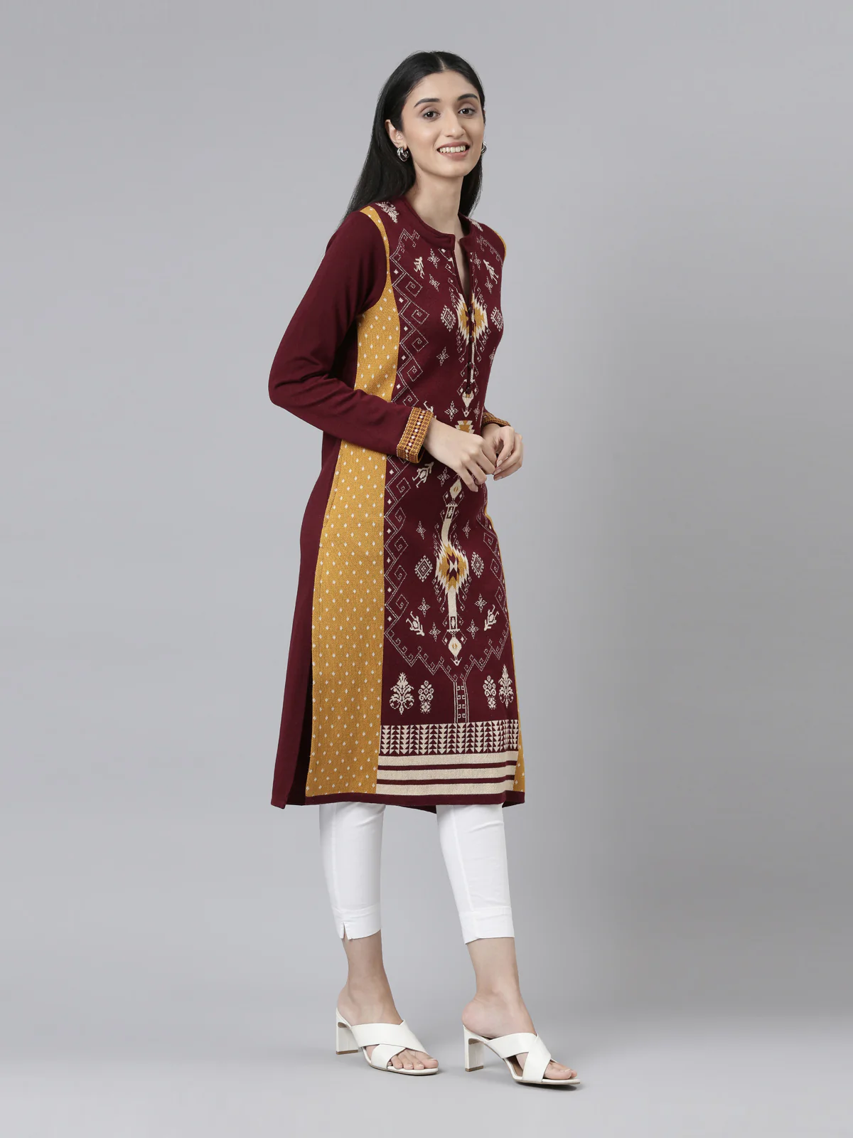 Neerus Maroon Color Winter Wear Kurtha - Image 3