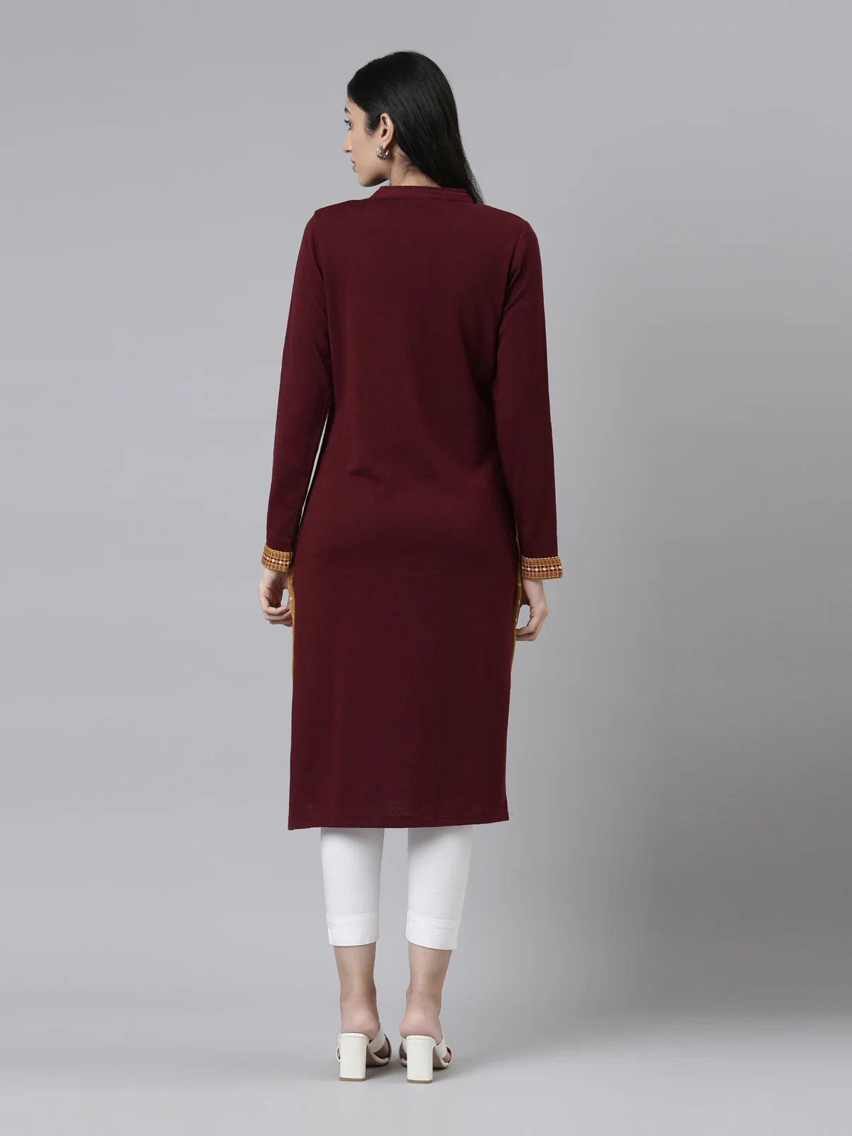 Neerus Maroon Color Winter Wear Kurtha - Image 4