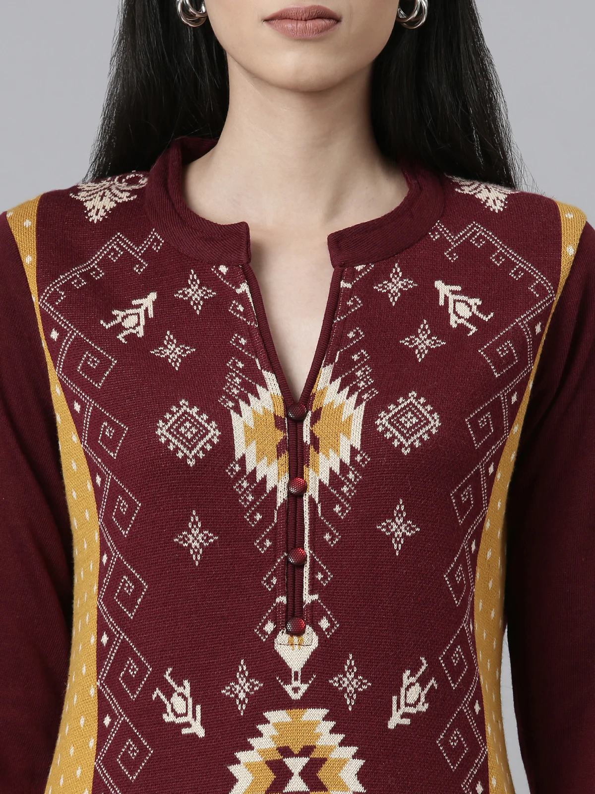 Neerus Maroon Color Winter Wear Kurtha - Image 5