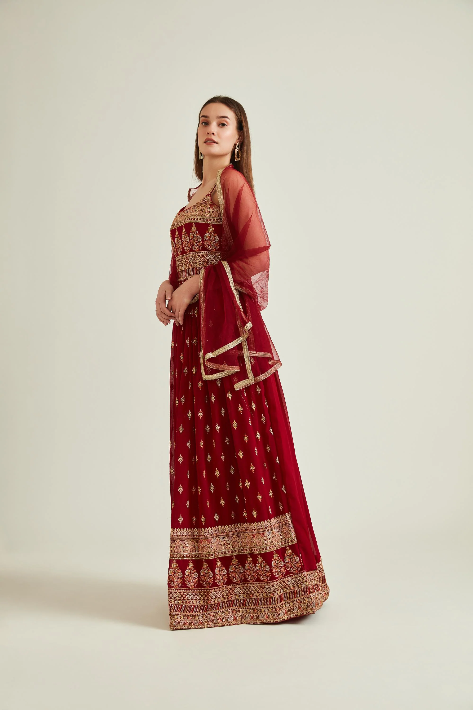 Neerus Maroon Colour Georgette Fabric Suit - Image 2