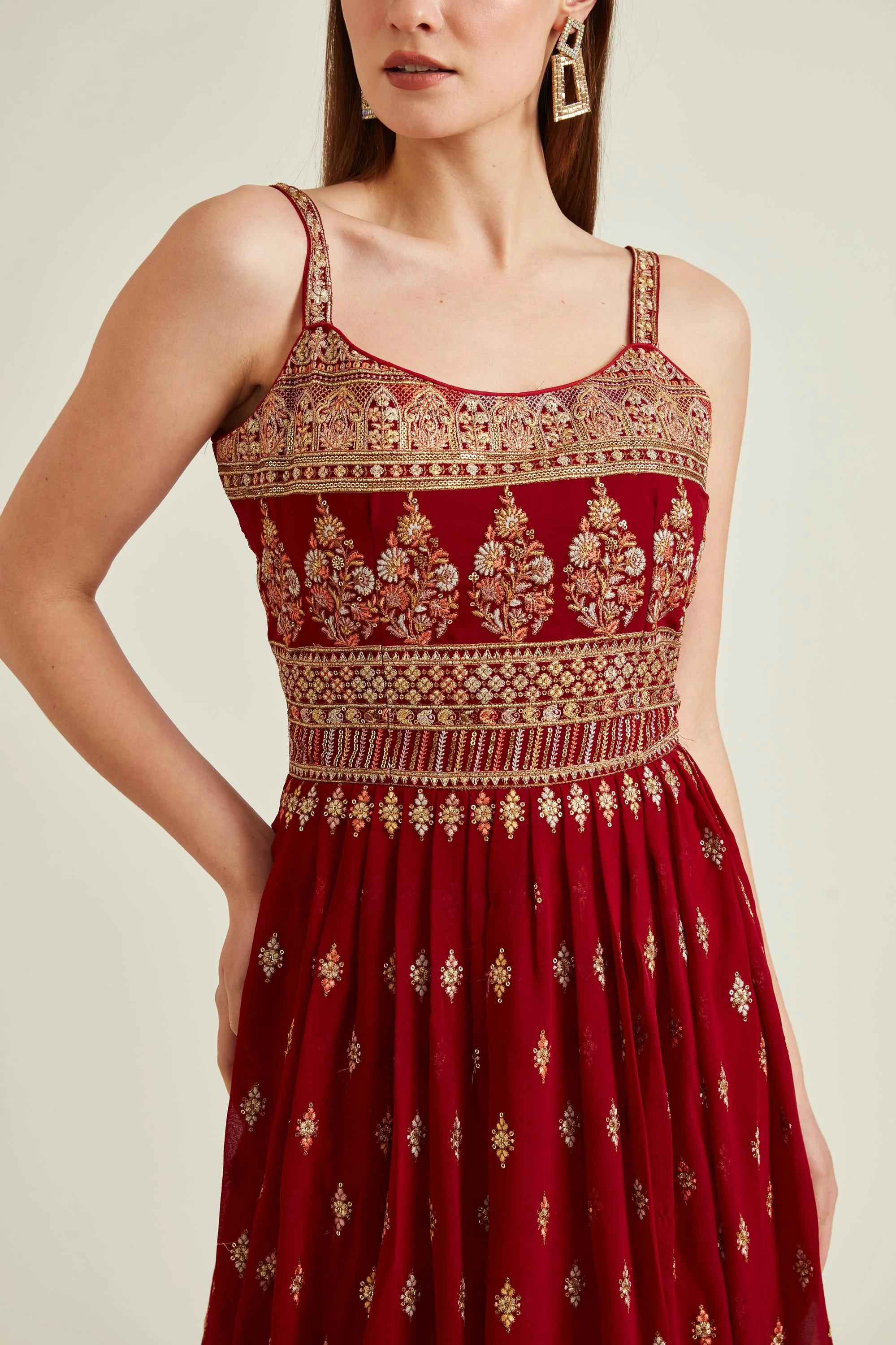 Neerus Maroon Colour Georgette Fabric Suit - Image 5