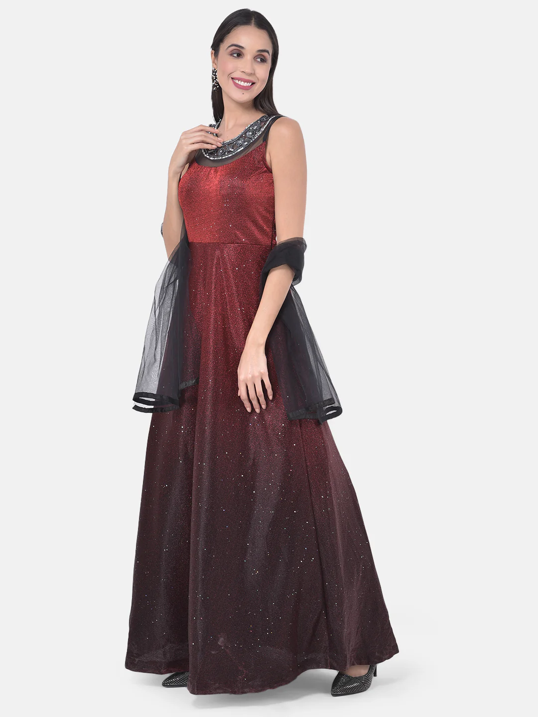 Neerus Maroon Colour Lycra Fabric Gown - Image 2