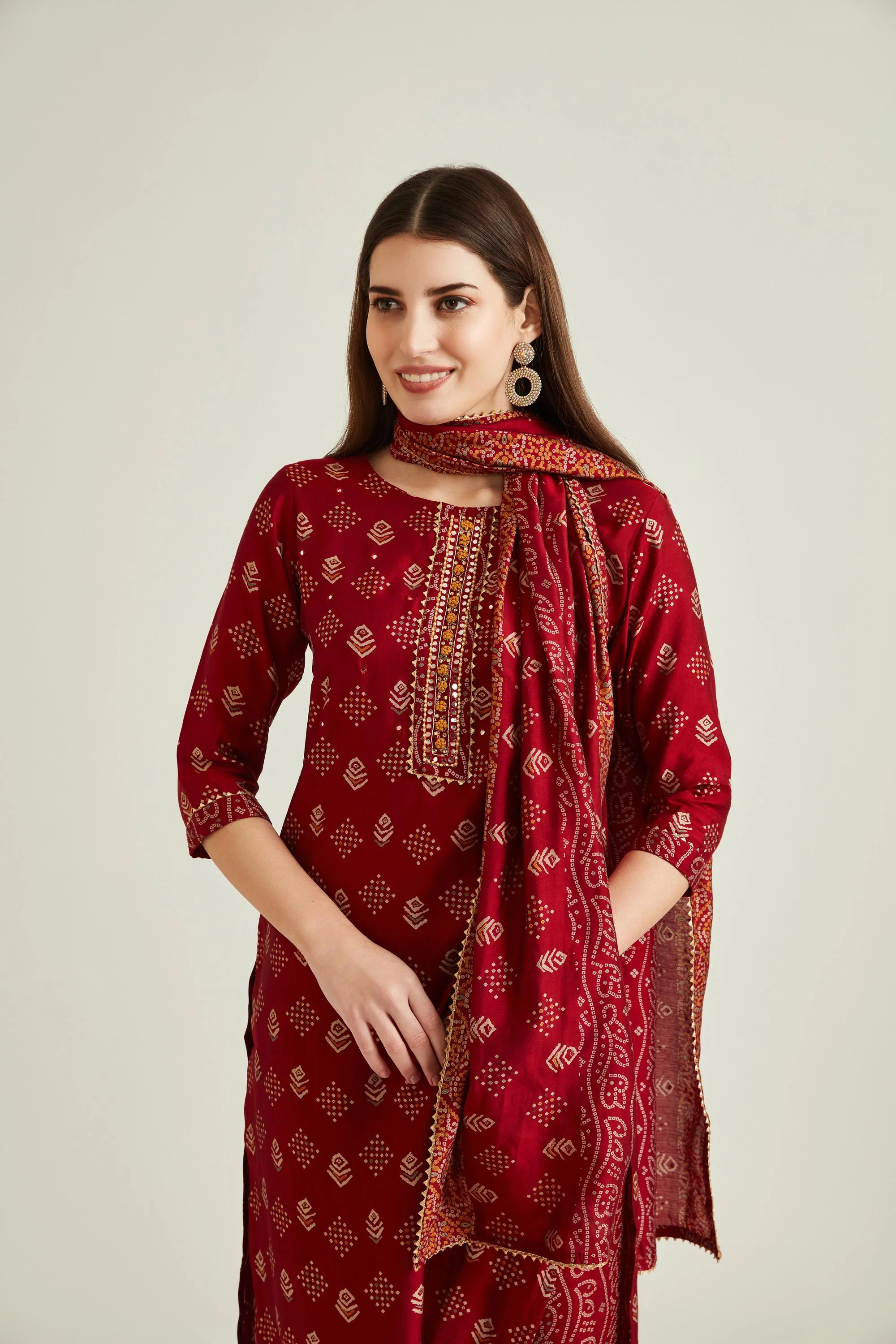 Neerus Maroon Colour Muslin Fabric Suit - Image 3