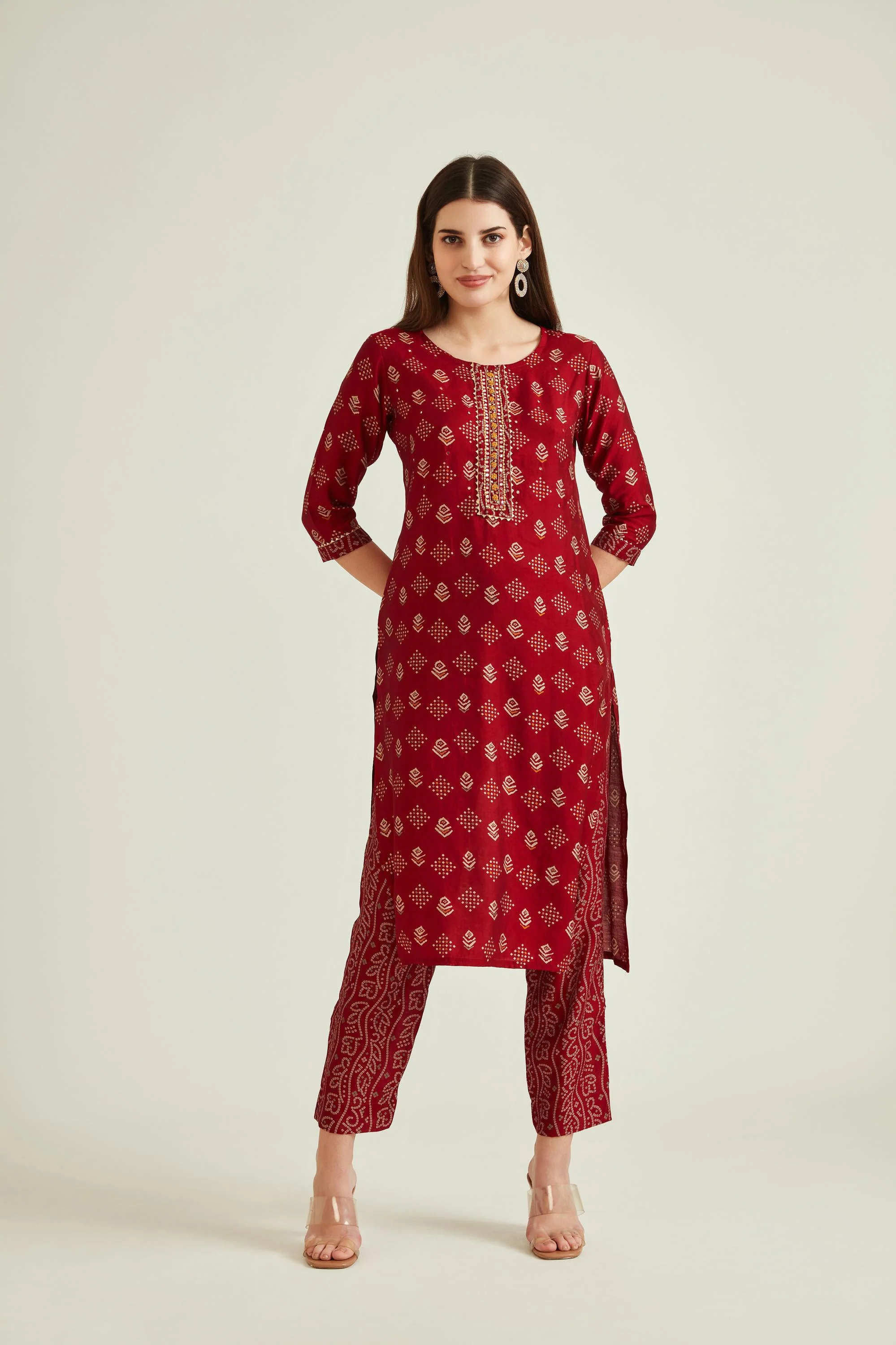 Neerus Maroon Colour Muslin Fabric Suit - Image 4