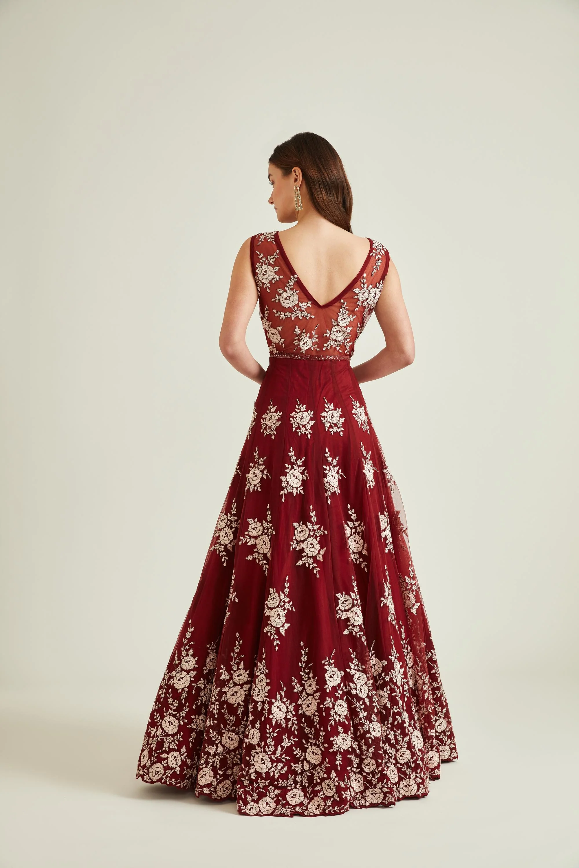 Neerus Maroon Colour Nett Fabric Gown - Image 2