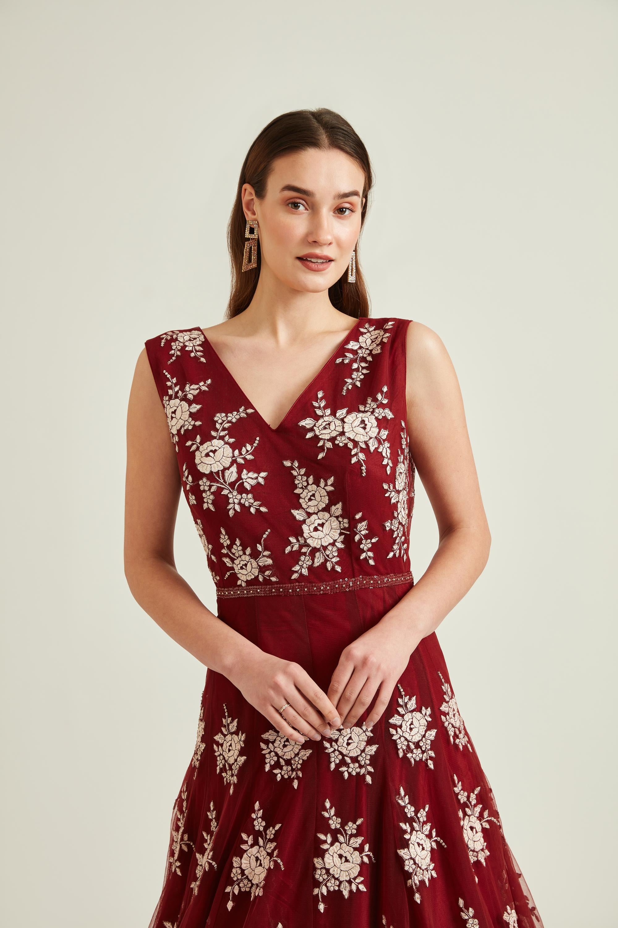 Neerus Maroon Colour Nett Fabric Gown - Image 3