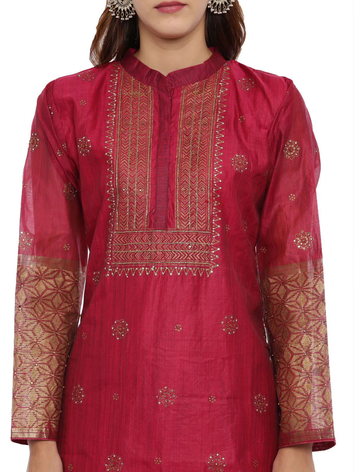 Neerus Maroon Embellished Kurta With Salwaar & Dupatta - Image 2