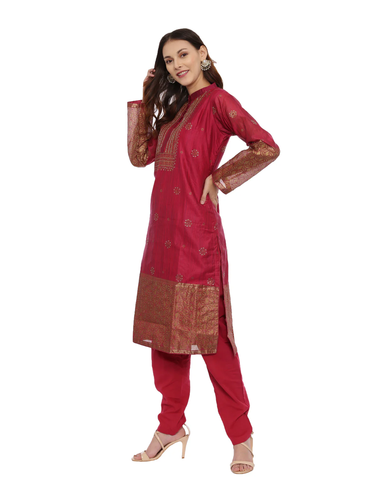 Neerus Maroon Embellished Kurta With Salwaar & Dupatta - Image 5