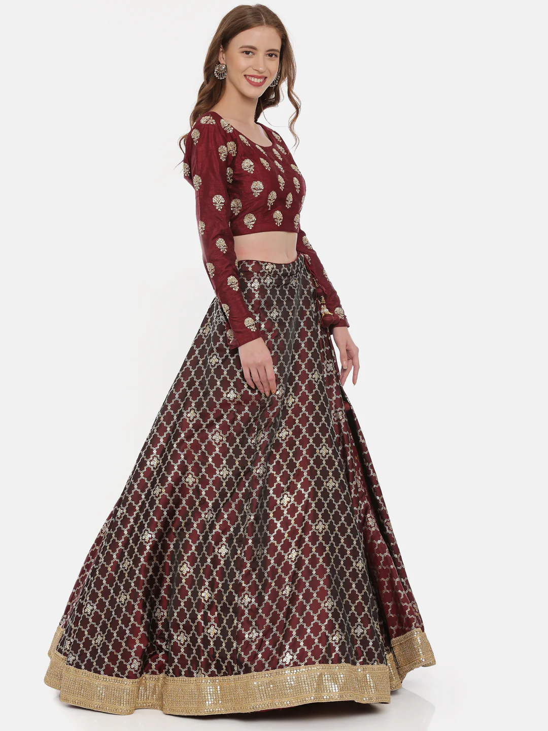 Neerus Maroon Embellished Lehenga Set - Image 5
