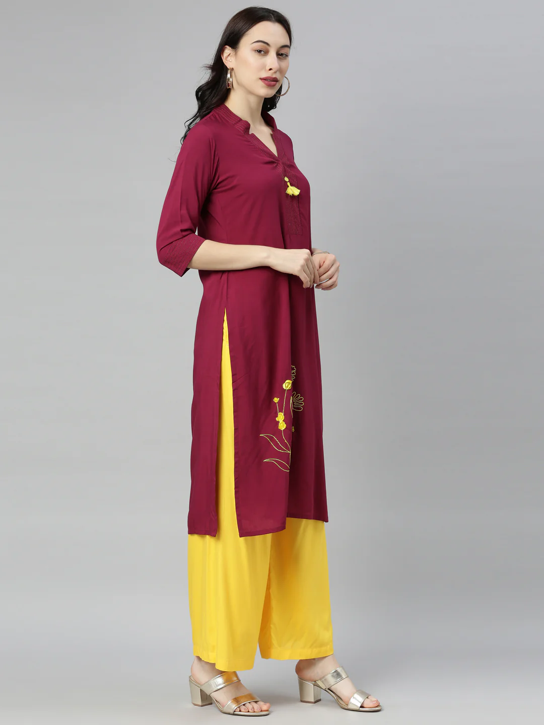 Neerus Maroon Embroidered Straight Kurta - Image 6