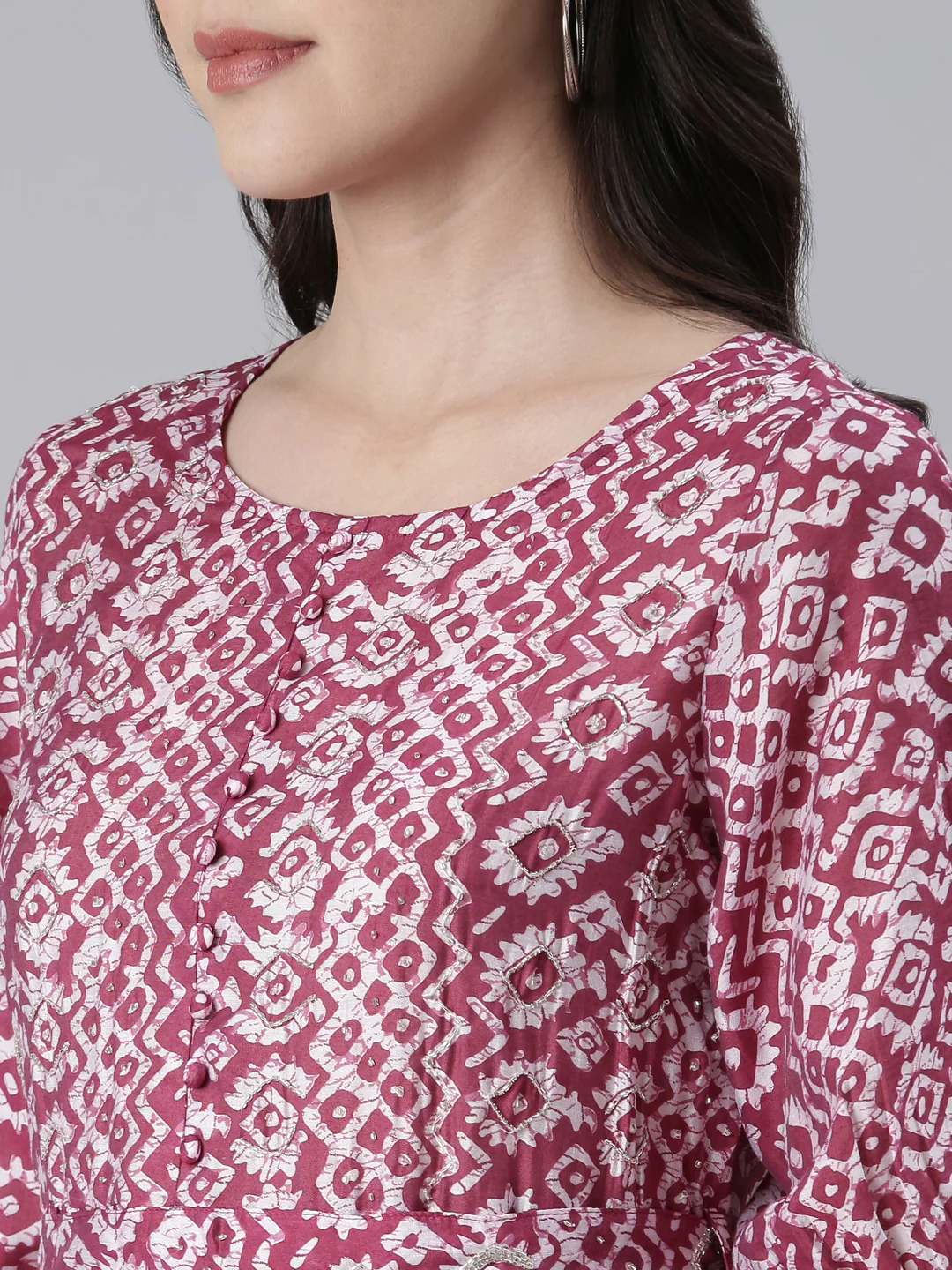 Neerus Maroon Maxi Casual Printed Dresses - Image 4