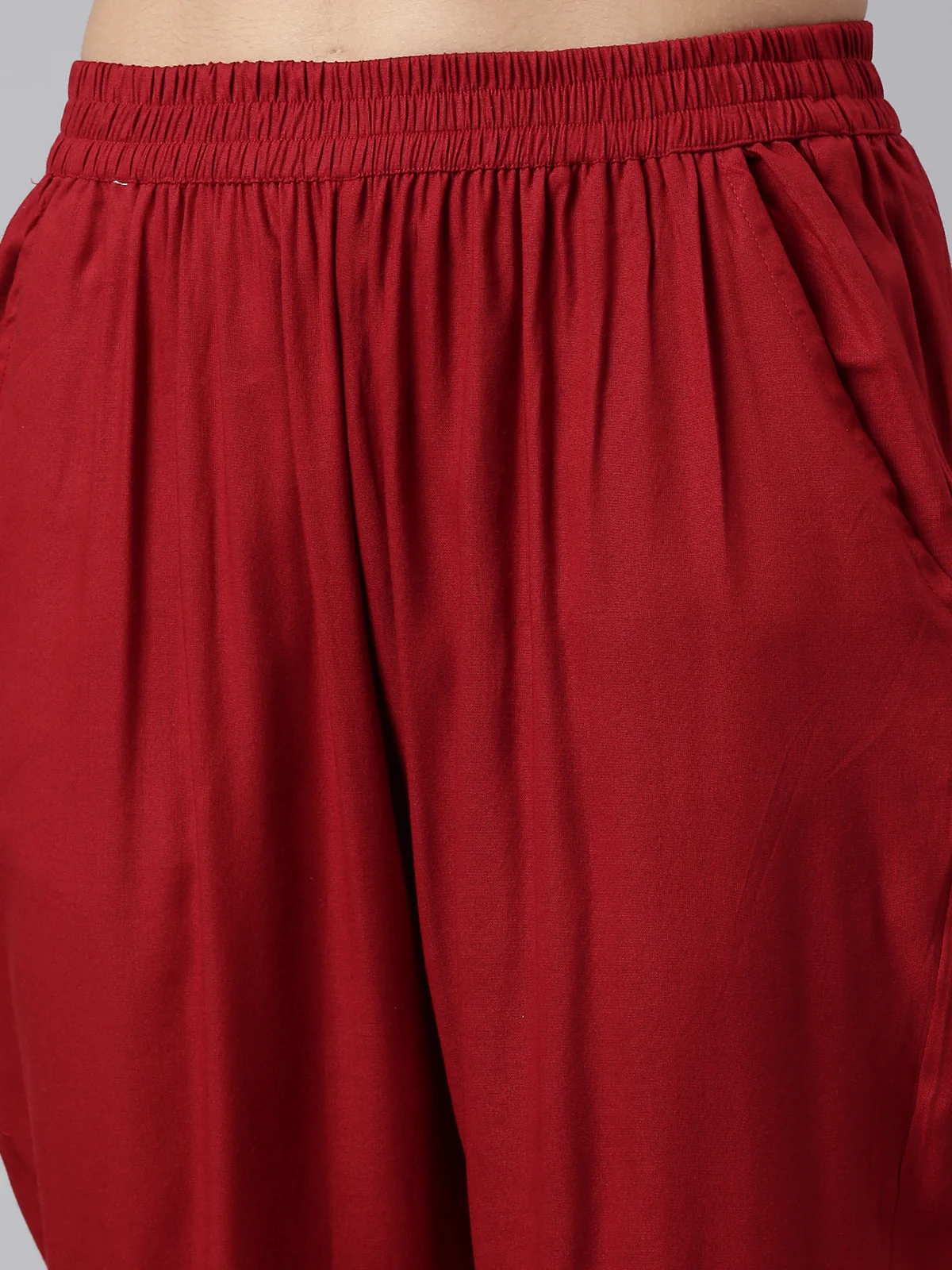Neerus Maroon Regular Calf Length Printed Kurta Solid Trousers With Dupatta - Image 5