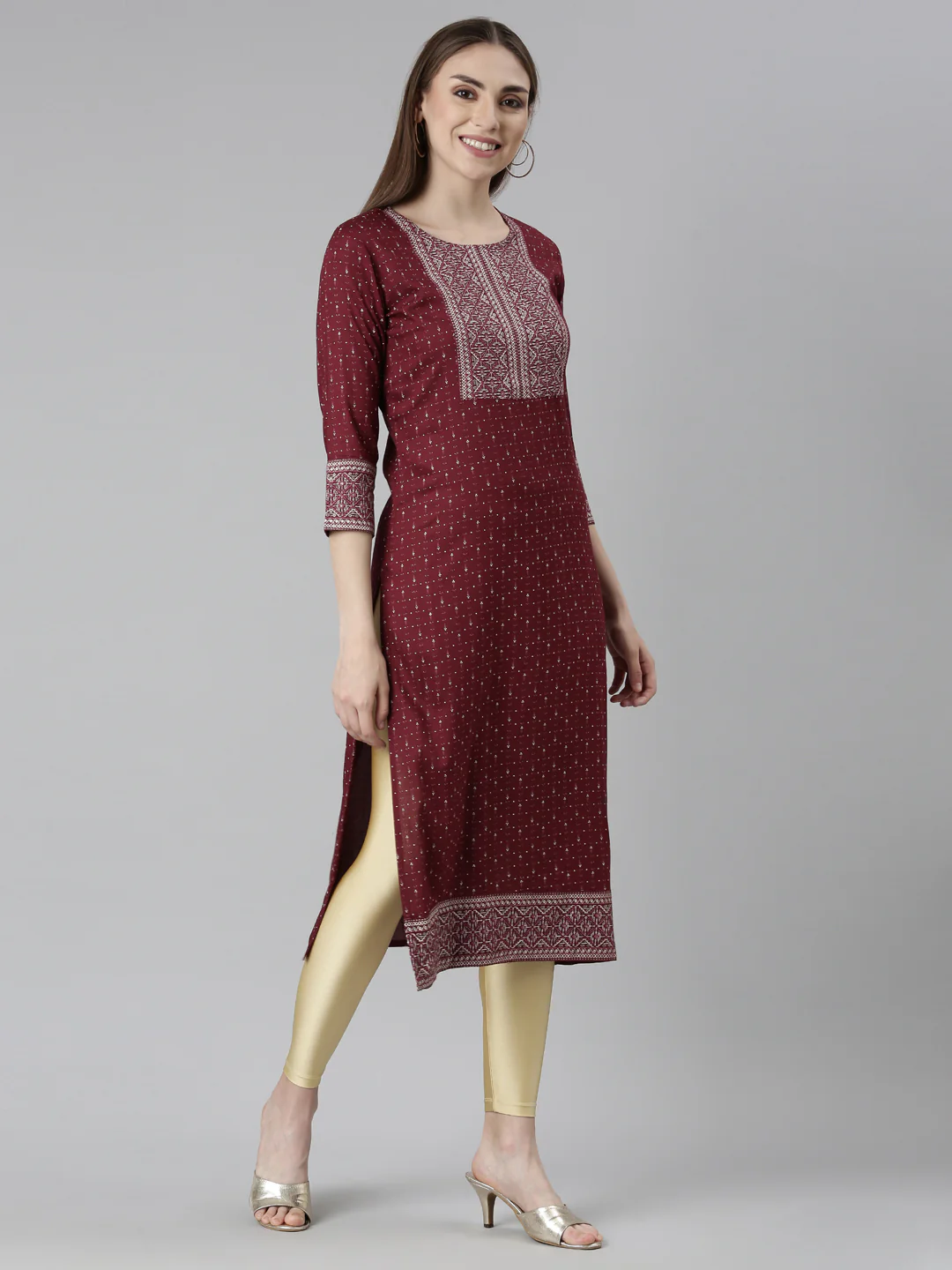 Neerus Maroon Regular Straight Bandhani Kurta - Image 2