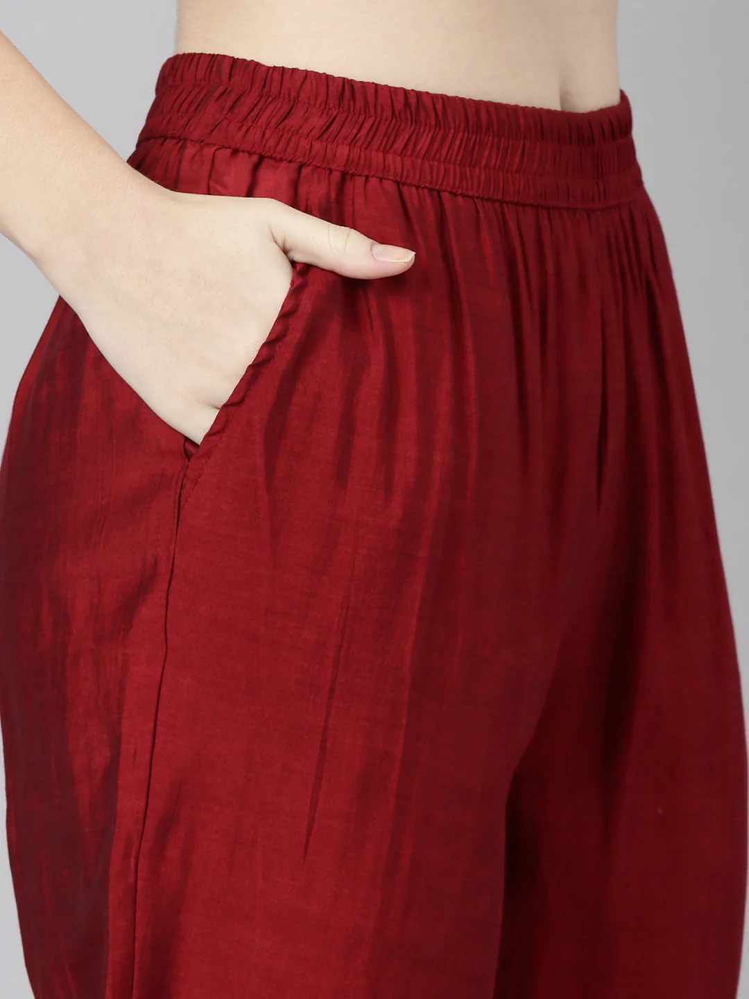 Neerus Maroon Regular Straight Embroidered Kurta And Trousers - Image 6