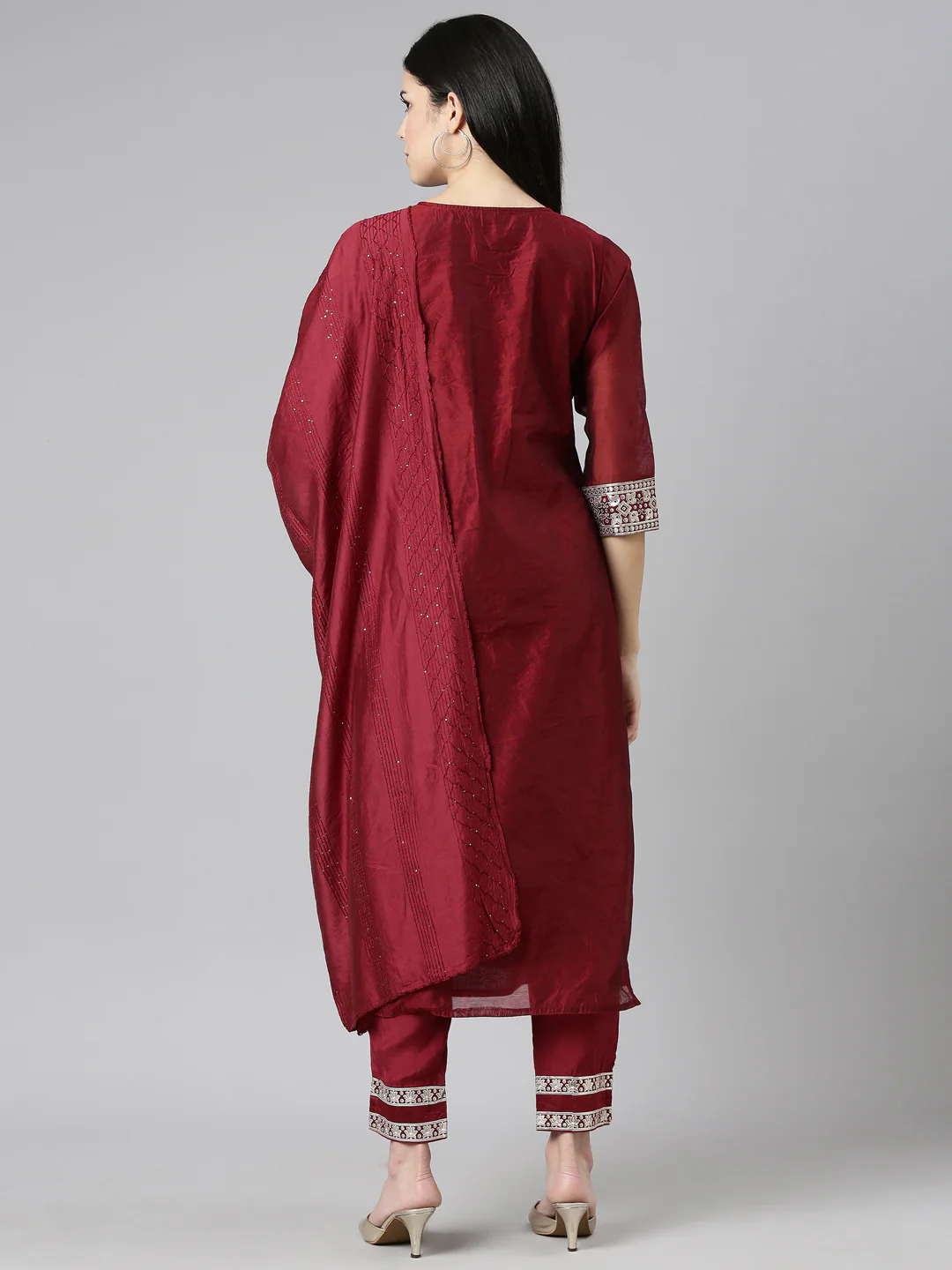 Neerus Maroon Regular Straight Embroidered Readymade suits - Image 3