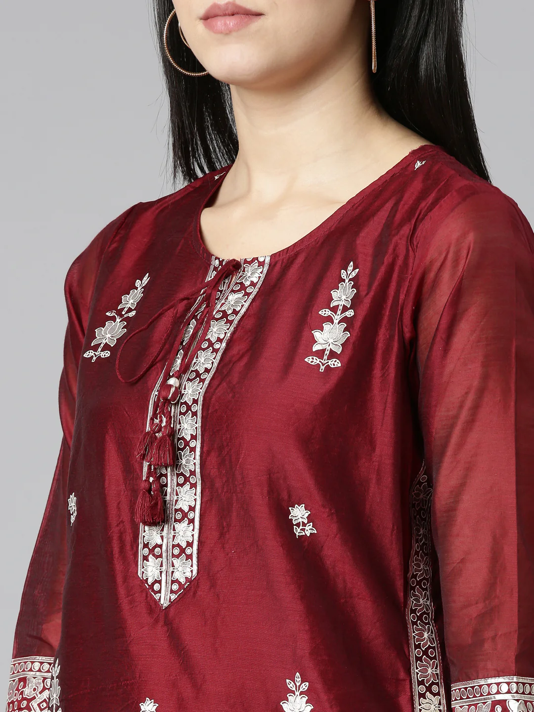 Neerus Maroon Regular Straight Embroidered Readymade suits - Image 4