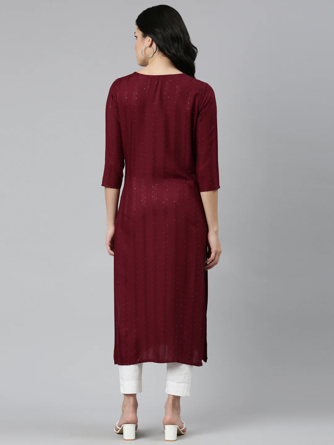 Neerus Maroon Regular Straight Embroidered Kurta - Image 3