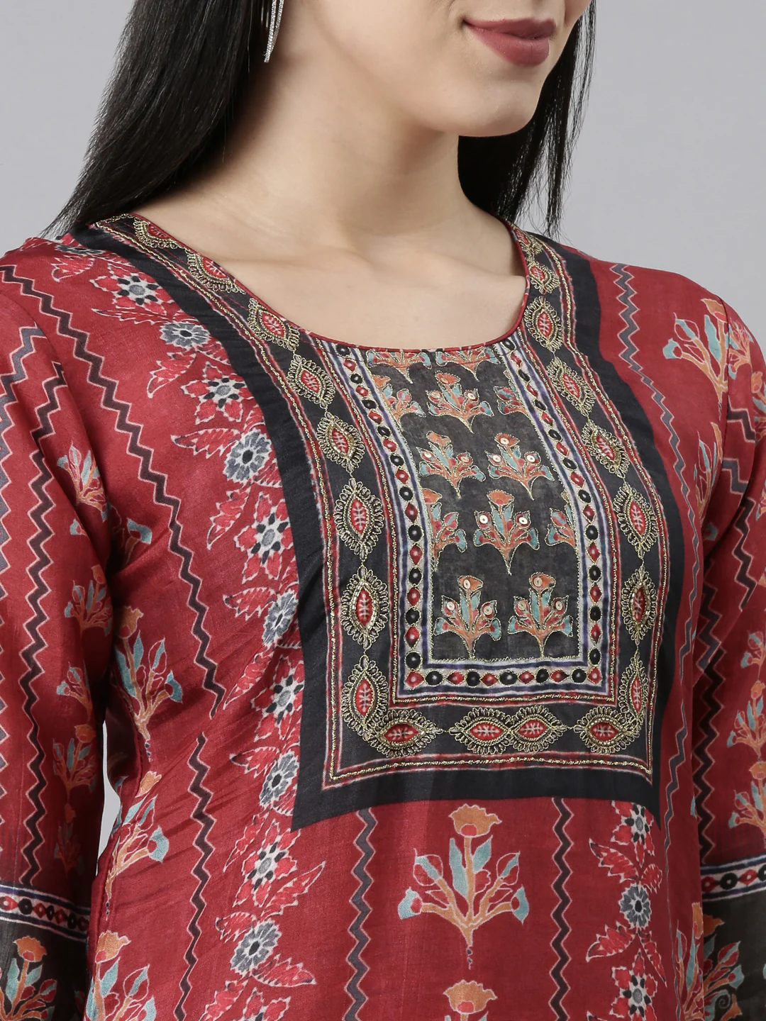 Neerus Maroon Regular Straight Floral Readymade suits - Image 4