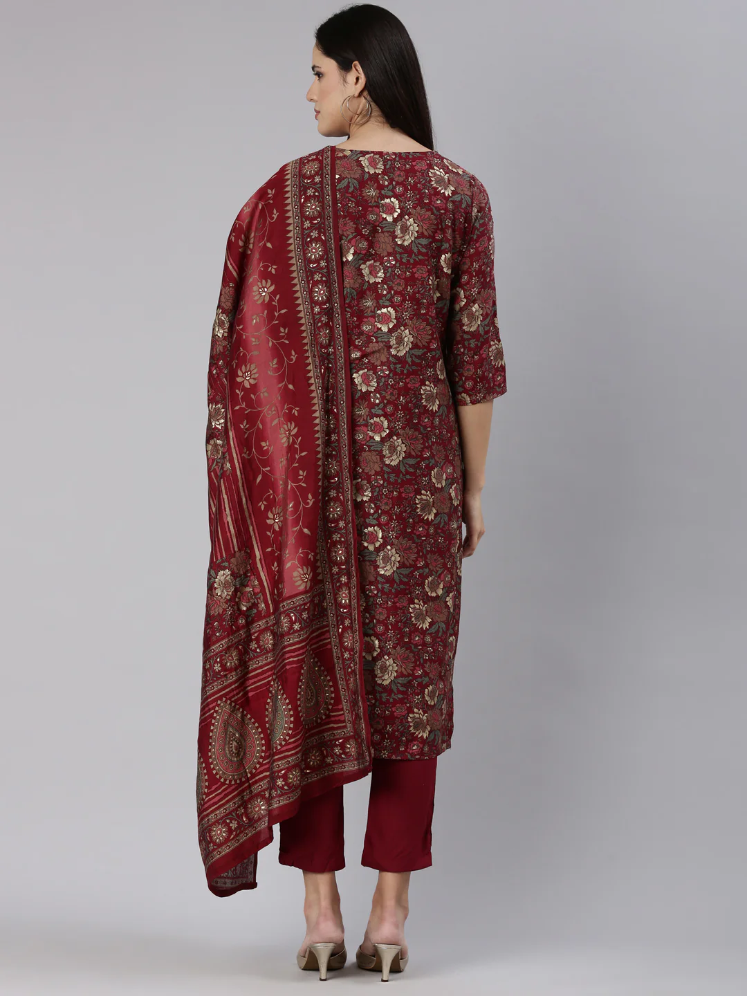 Neerus Maroon Regular Straight Printed Readymade suits - Image 3