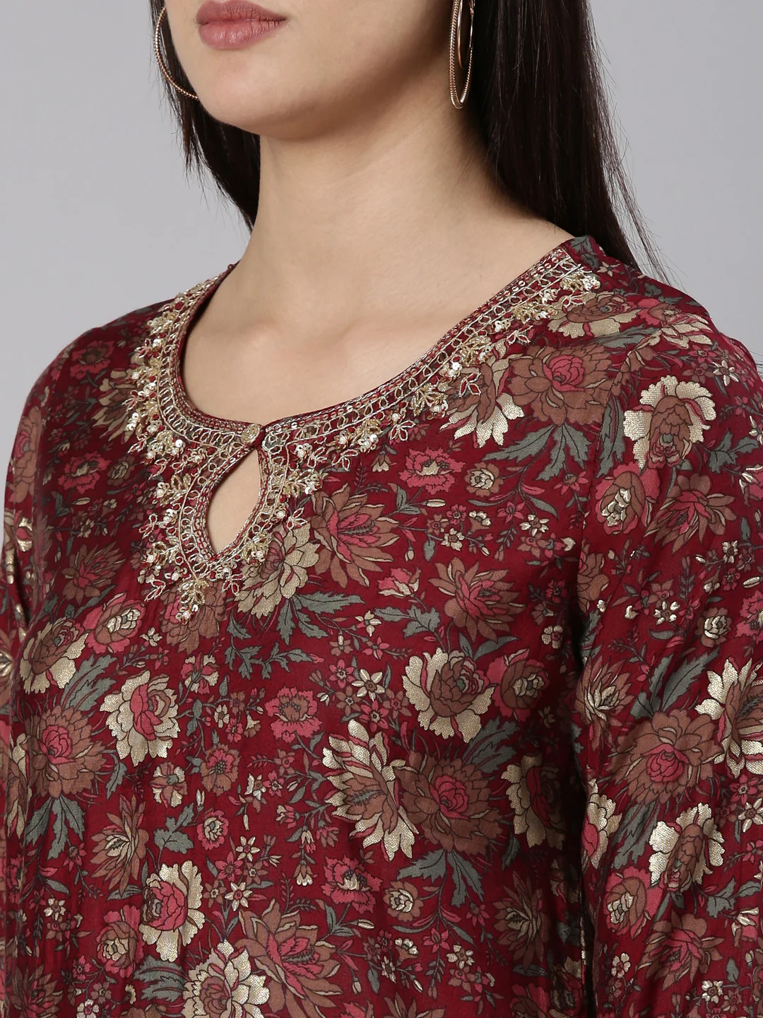 Neerus Maroon Regular Straight Printed Readymade suits - Image 4