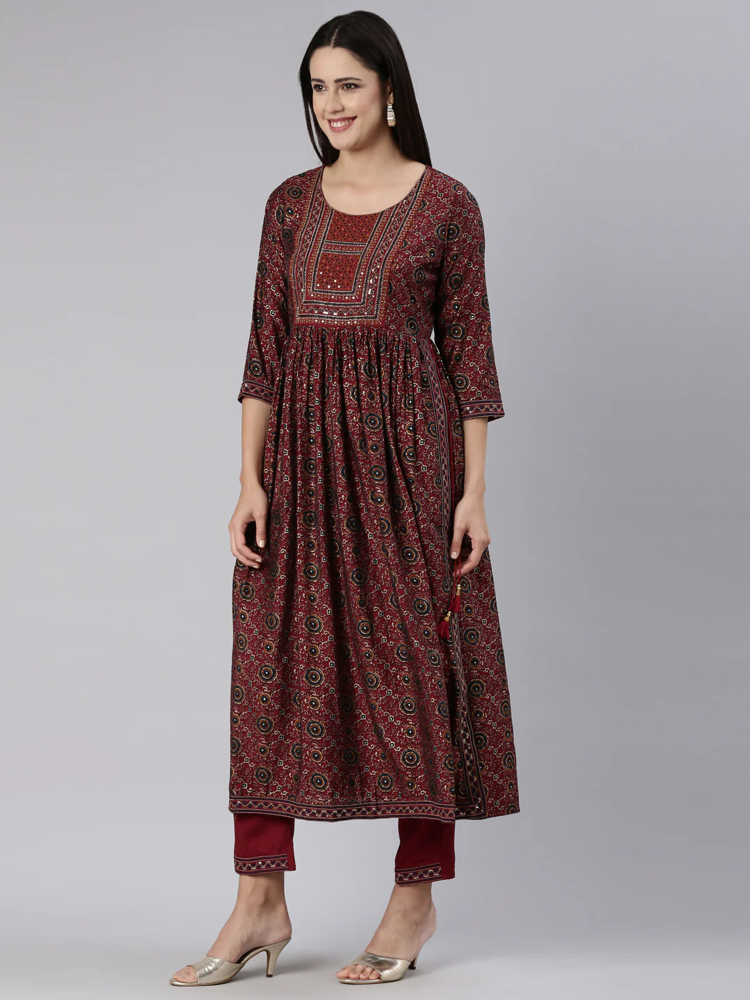 Neerus Maroon Regular Straight Printed Readymade suits - Image 2