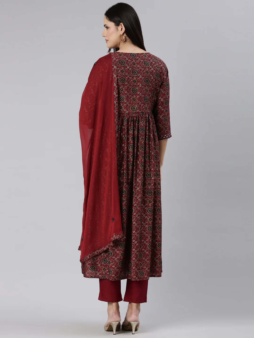 Neerus Maroon Regular Straight Printed Readymade suits - Image 3