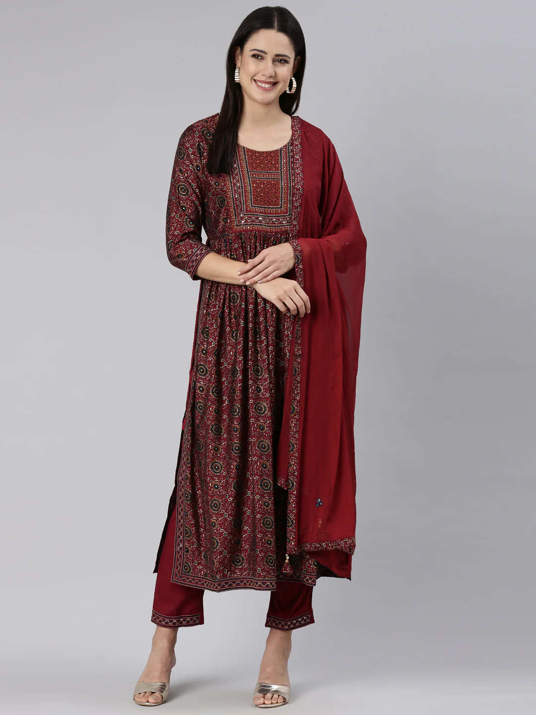Neerus Maroon Regular Straight Printed Readymade suits - Image 5