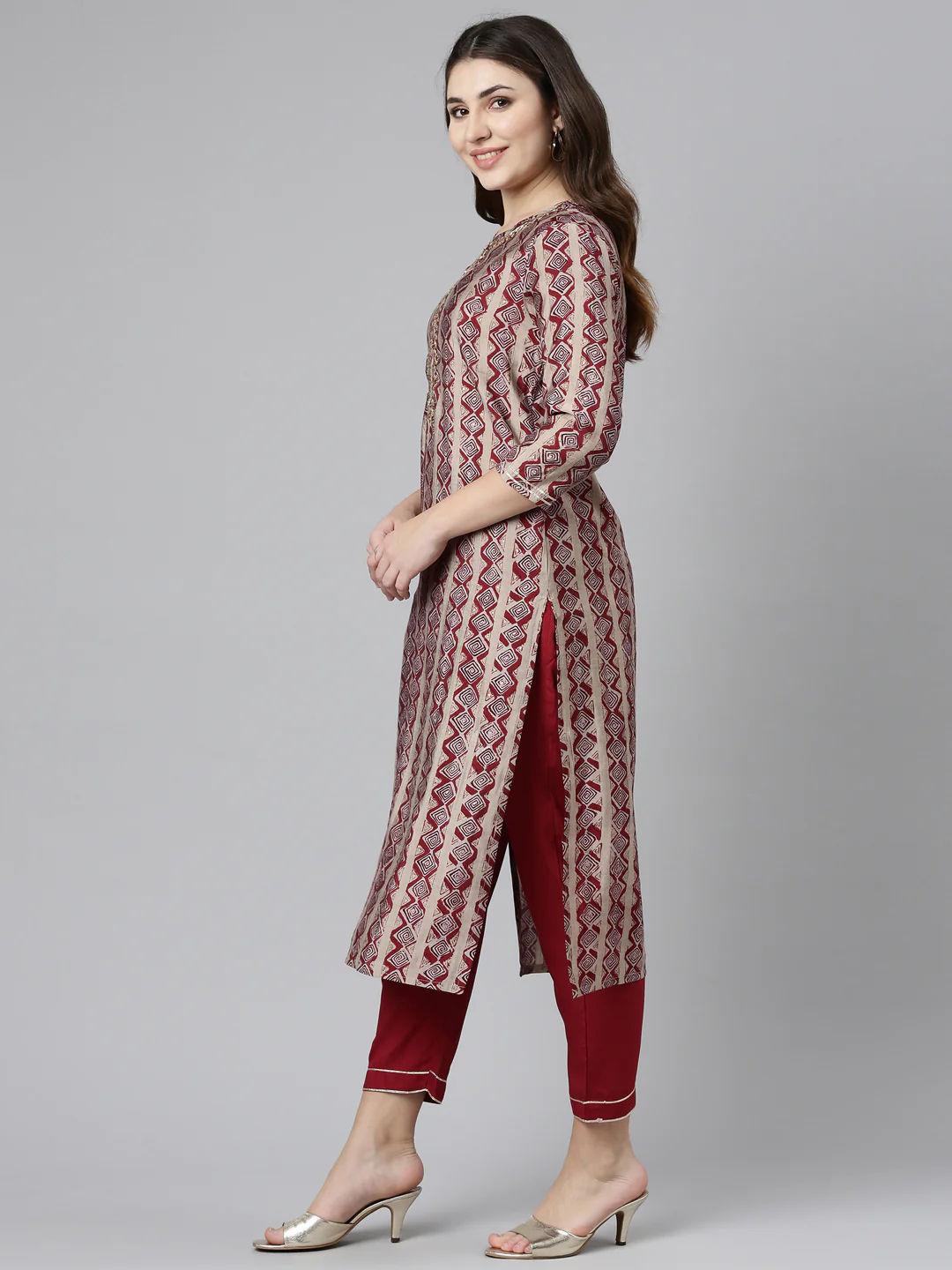 Neerus Maroon Regular Straight Printed Readymade suits - Image 2