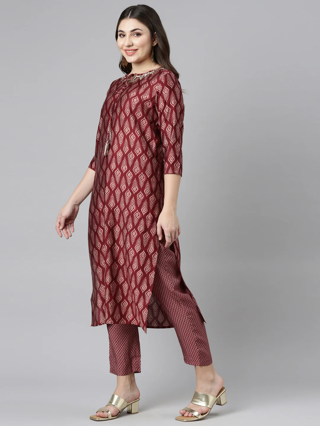 Neerus Maroon Regular Straight Printed Readymade suits - Image 2