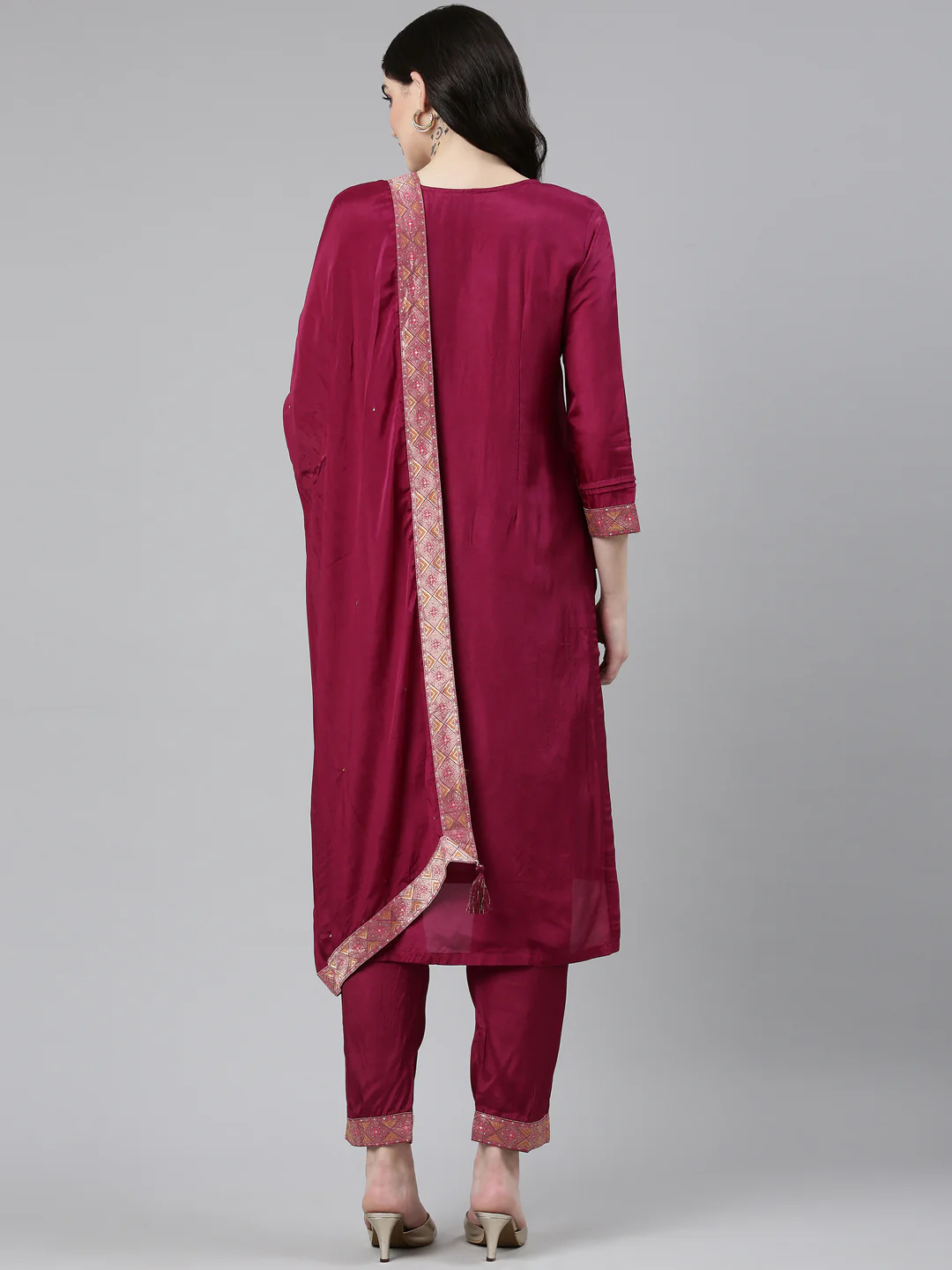 Neerus Maroon Regular Straight Printed Readymade suits - Image 3
