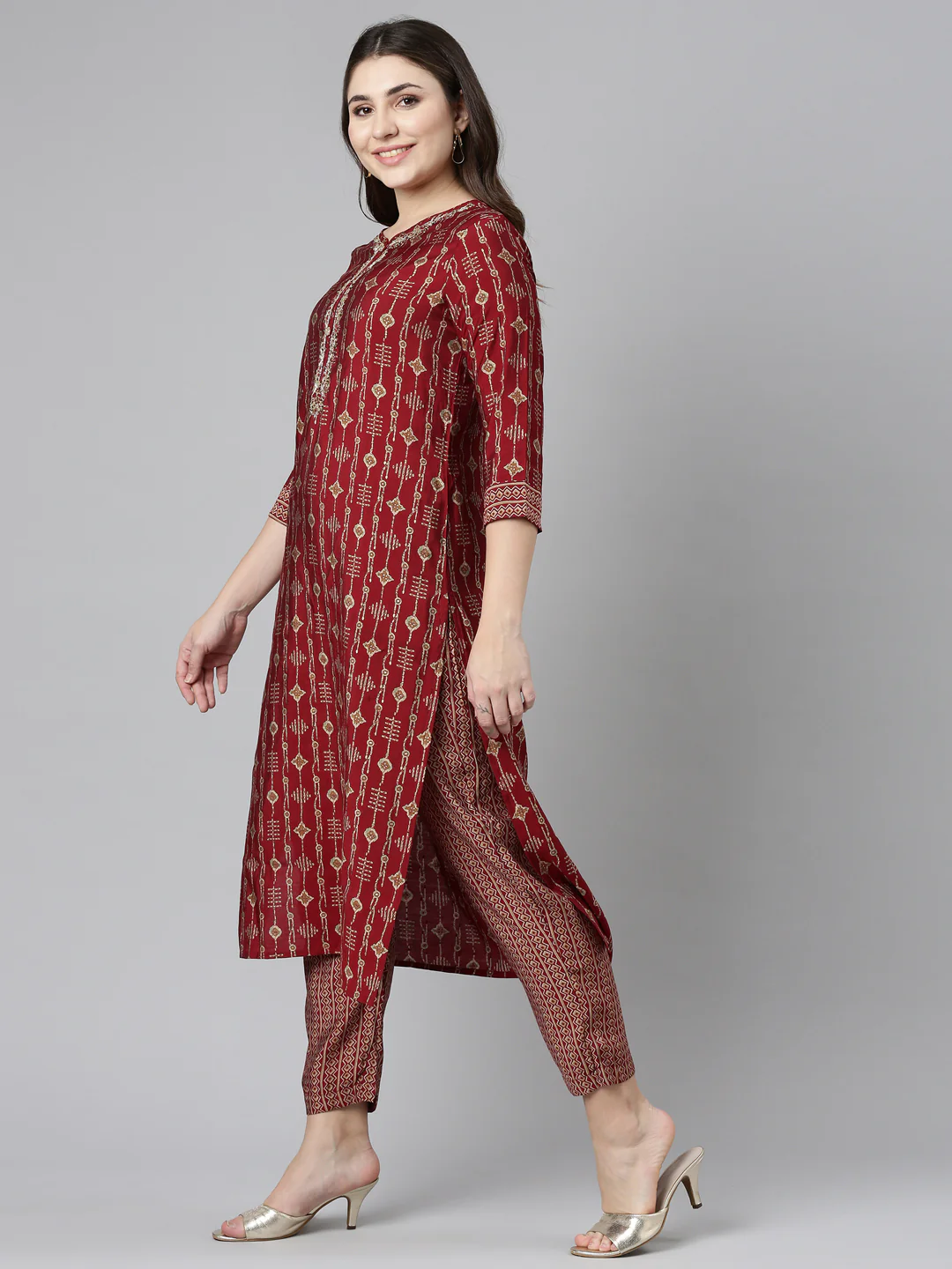 Neerus Maroon Regular Straight Printed Readymade suits - Image 2