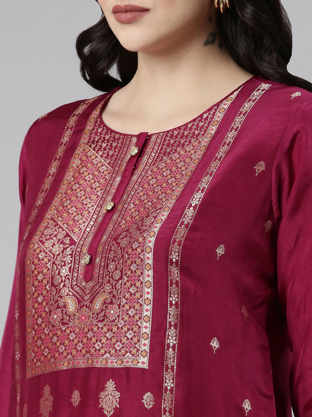 Neerus Maroon Regular Straight Printed Readymade suits - Image 4
