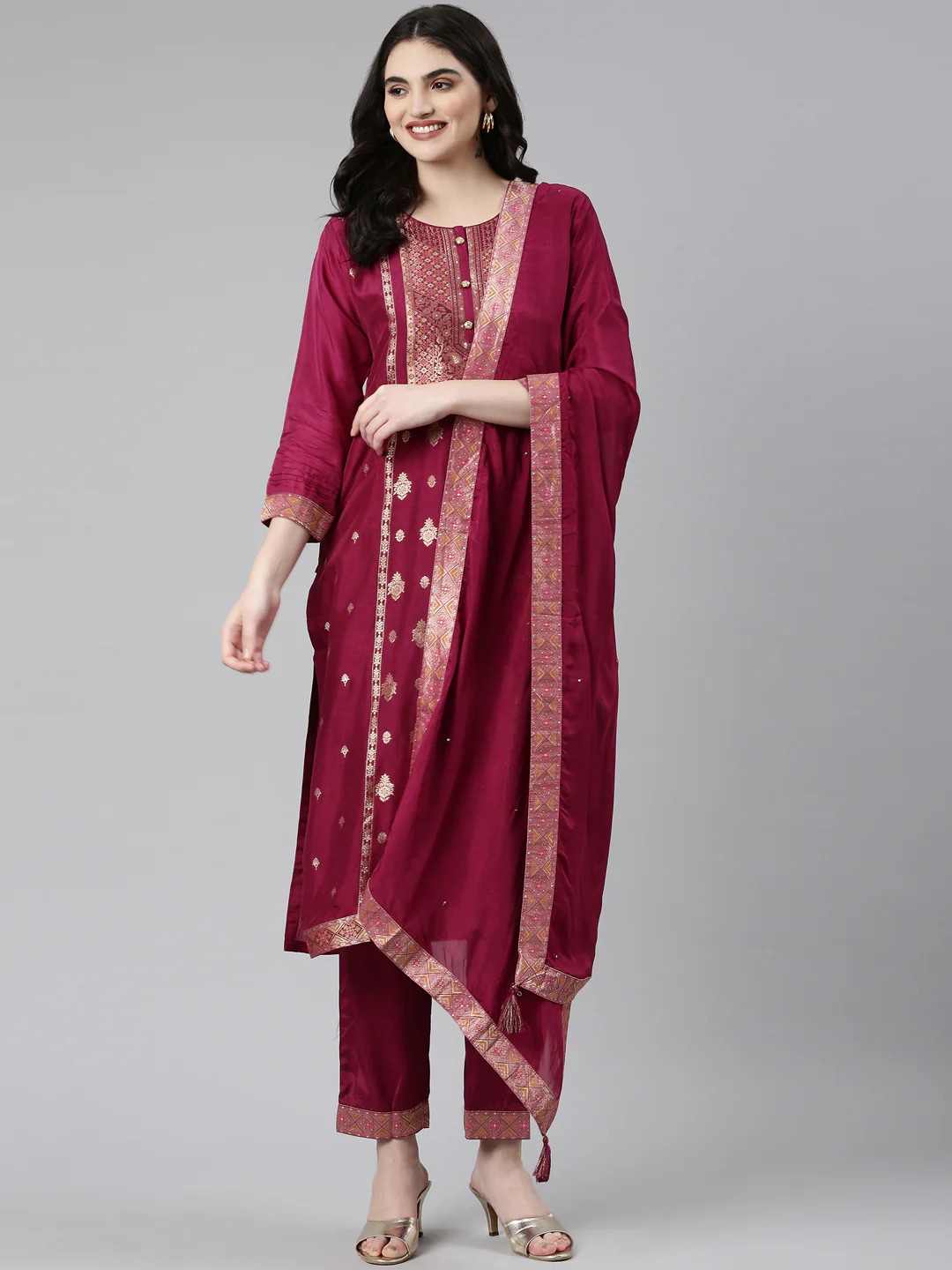 Neerus Maroon Regular Straight Printed Readymade suits - Image 5