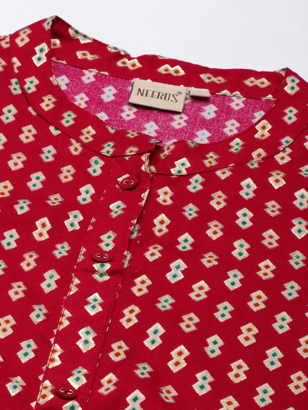 Neerus Maroon Regular Straight Printed Kurta - Image 4