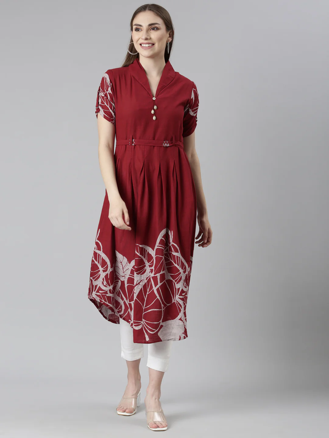 Neerus Maroon Regular Straight Tribal Kurta