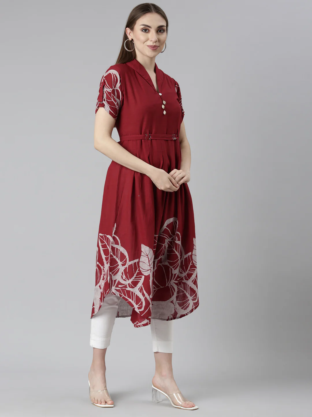 Neerus Maroon Regular Straight Tribal Kurta - Image 2