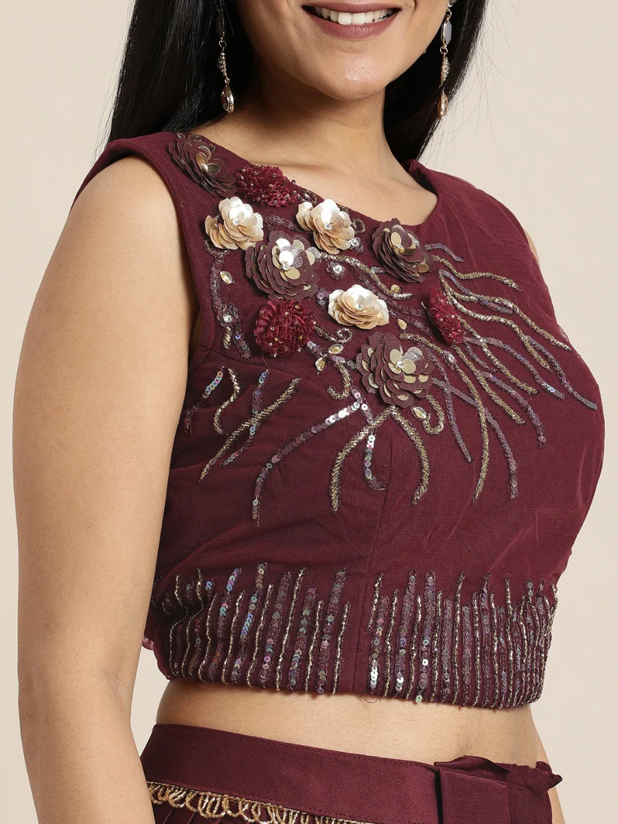 Neerus Maroon Solid Ready To Wear Saree With Blouse - Image 2