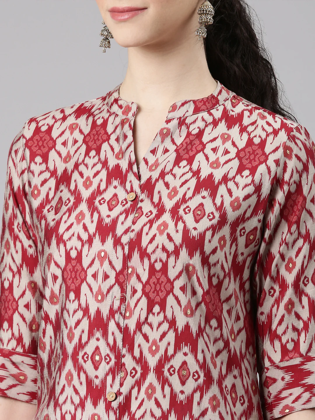 Neerus Maroon Straight Casual Chevron Kurta - Image 5
