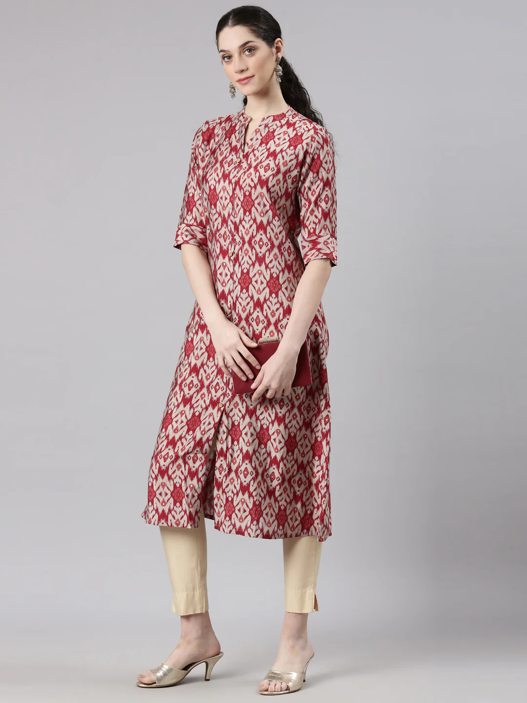 Neerus Maroon Straight Casual Chevron Kurta - Image 6