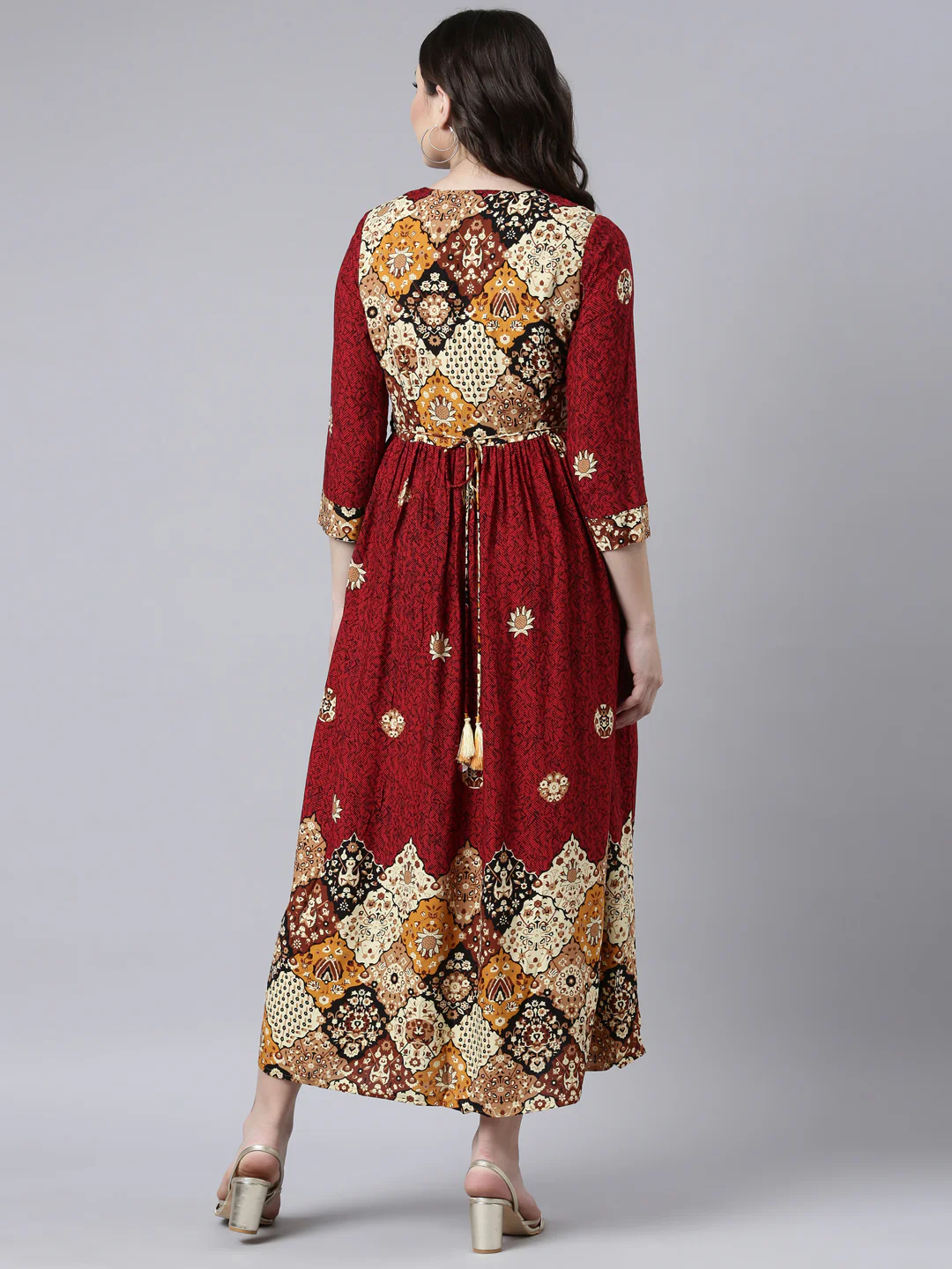 Neerus Maroon Straight Casual Floral Maxi Dresses - Image 3