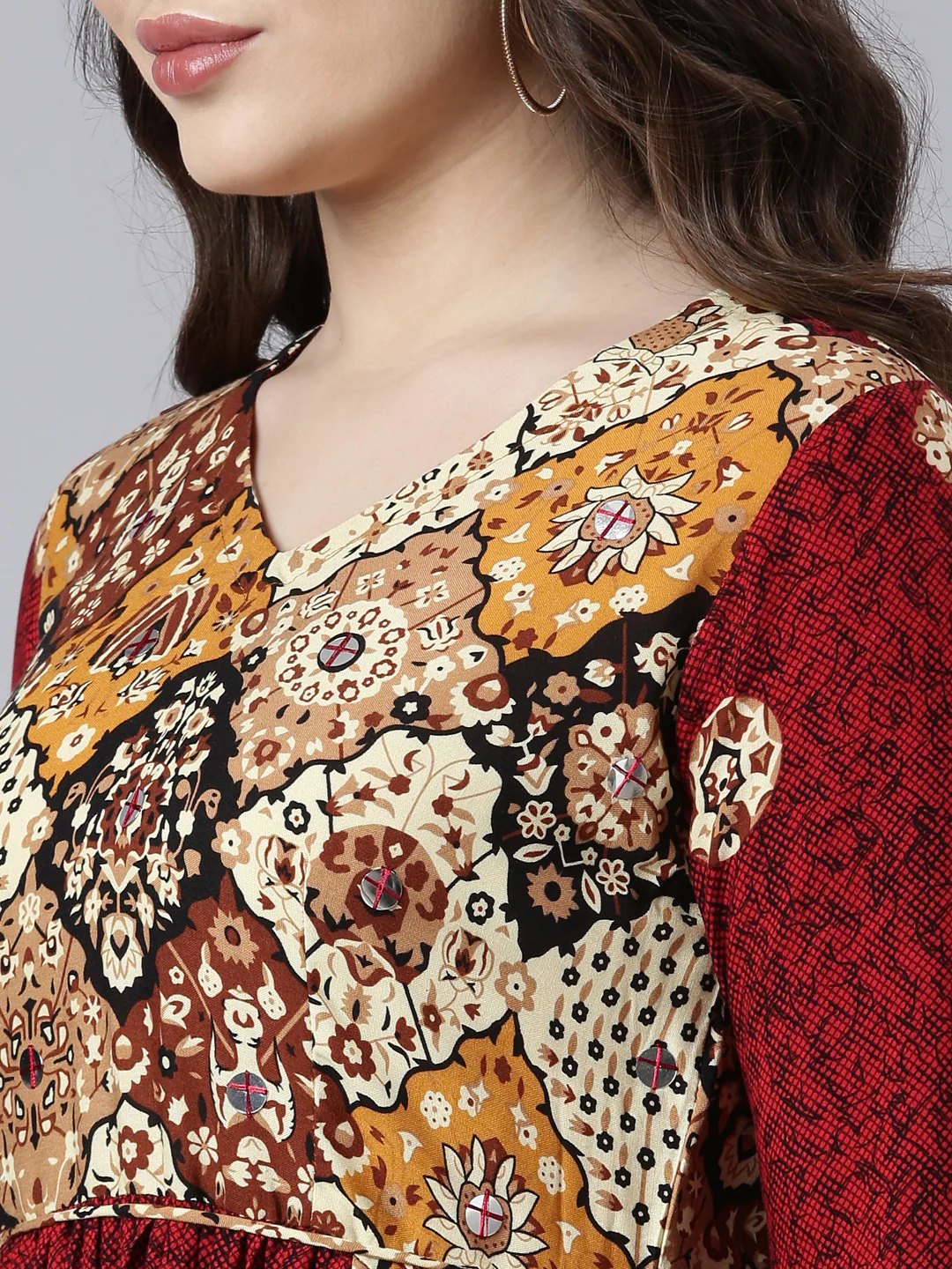 Neerus Maroon Straight Casual Floral Maxi Dresses - Image 4