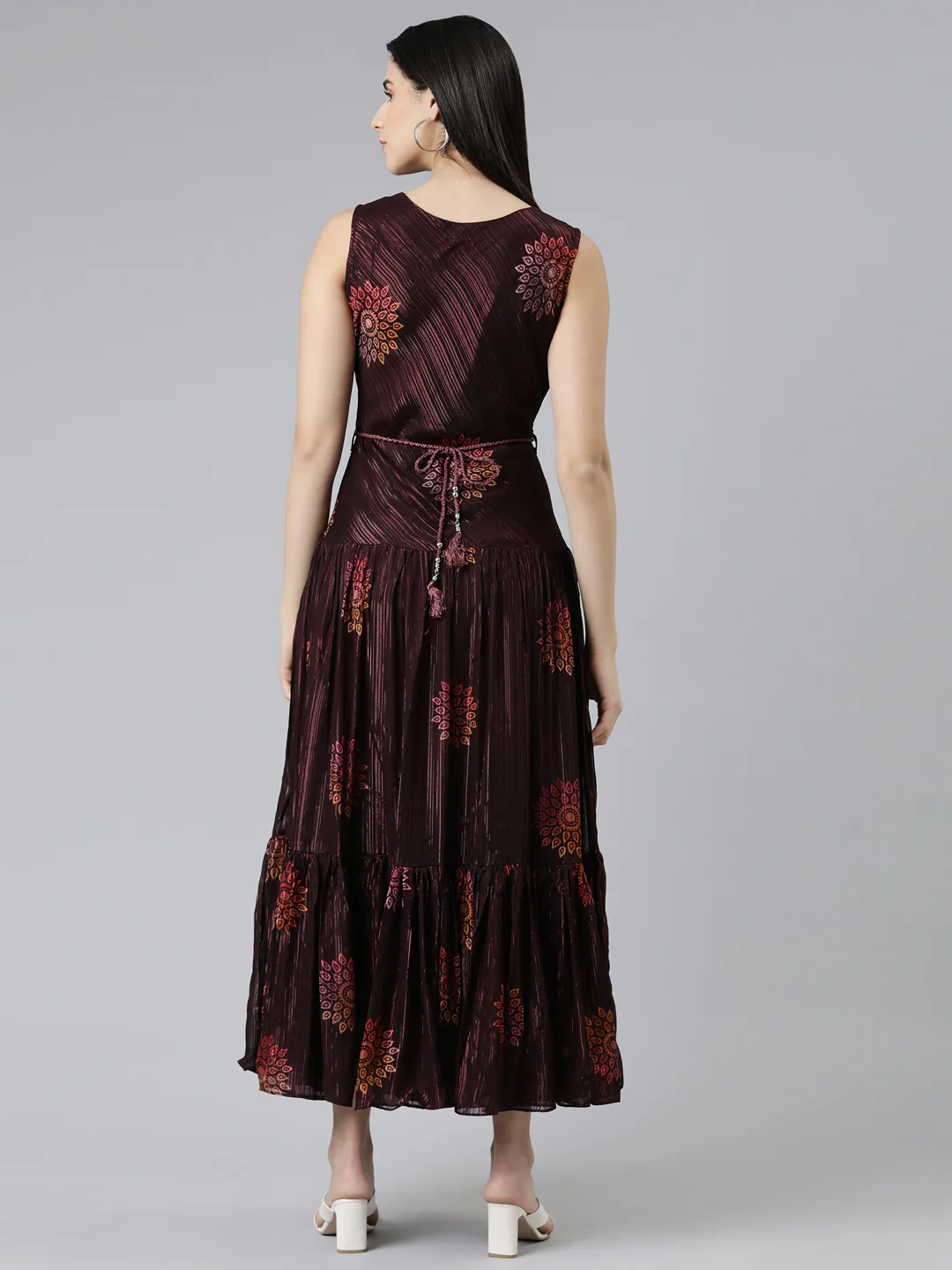 Neerus Maroon Straight Casual Printed Gown - Image 3