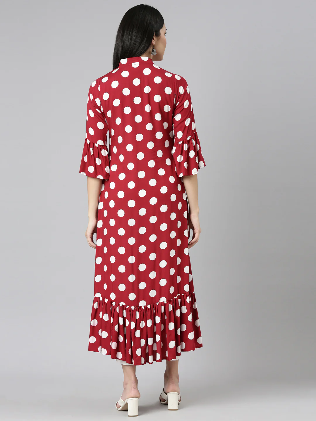 Neerus Maroon Straight Casual Printed Dress - Image 3