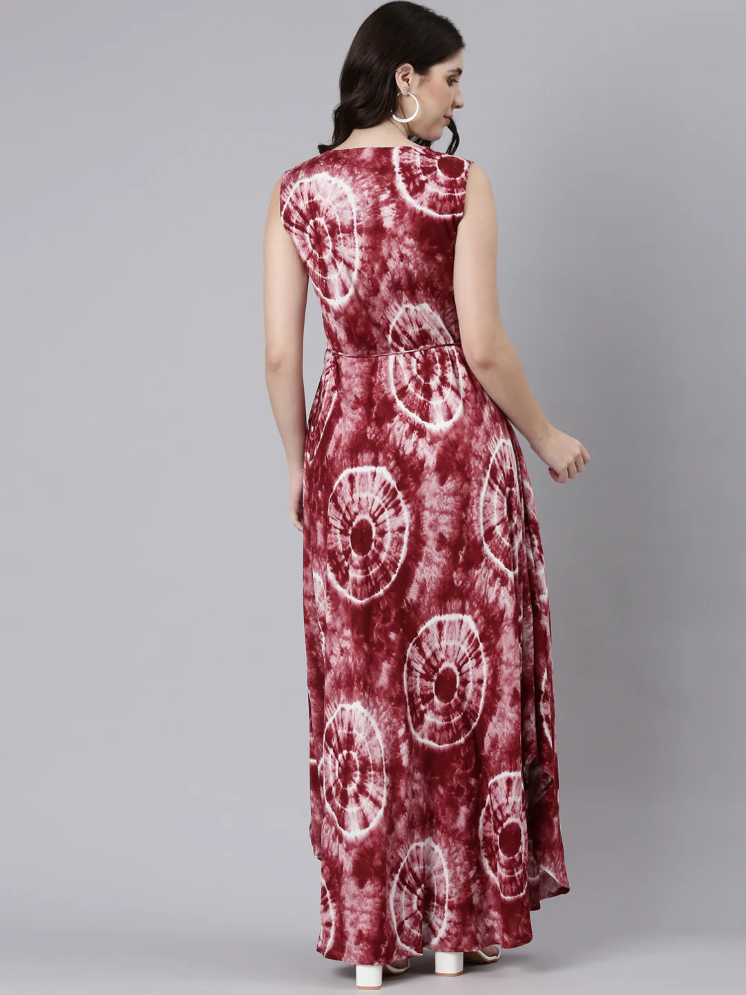 Neerus Maroon Straight Casual Printed Maxi Dresses - Image 3