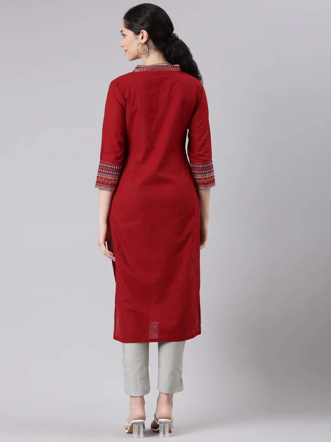 Neerus Maroon Straight Casual Solid Kurta - Image 3
